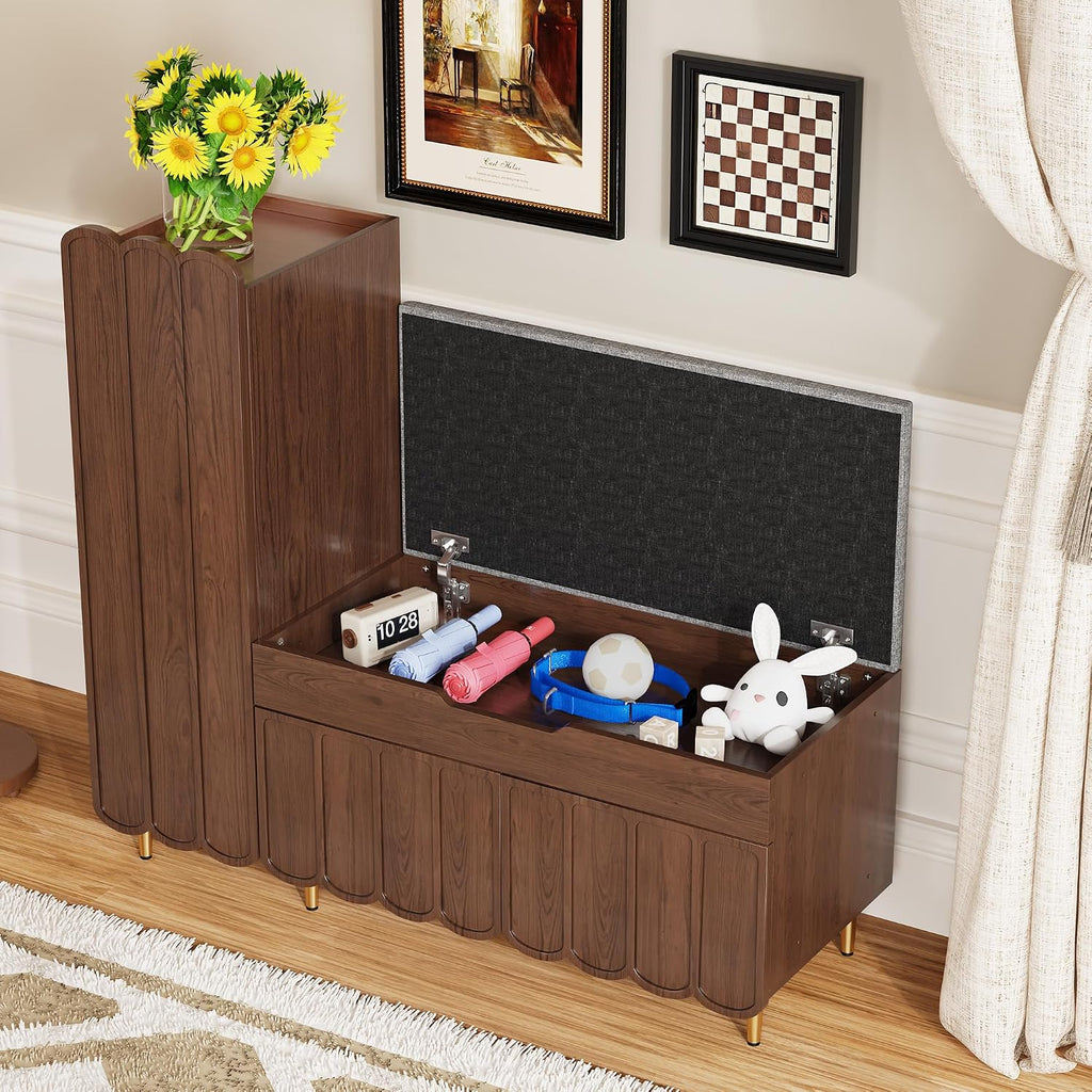 L-Shaped Cushioned Entryway Shoe Cabinet