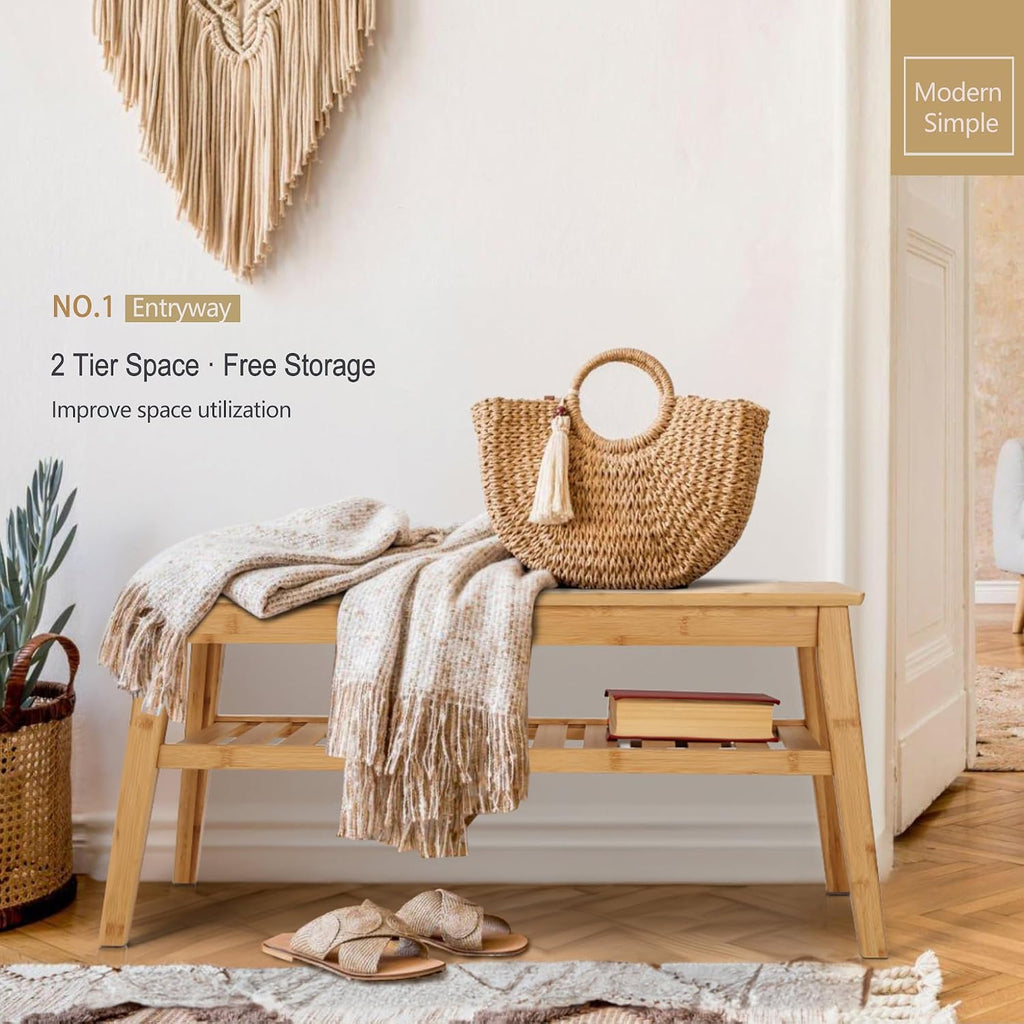 33.46 Inch Bamboo Storage Bench