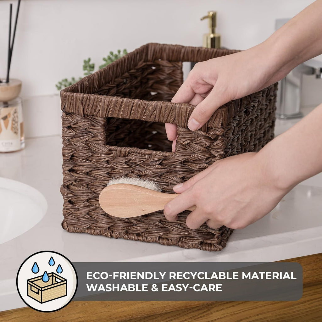 2 Pack Brown Waterproof Wicker Baskets