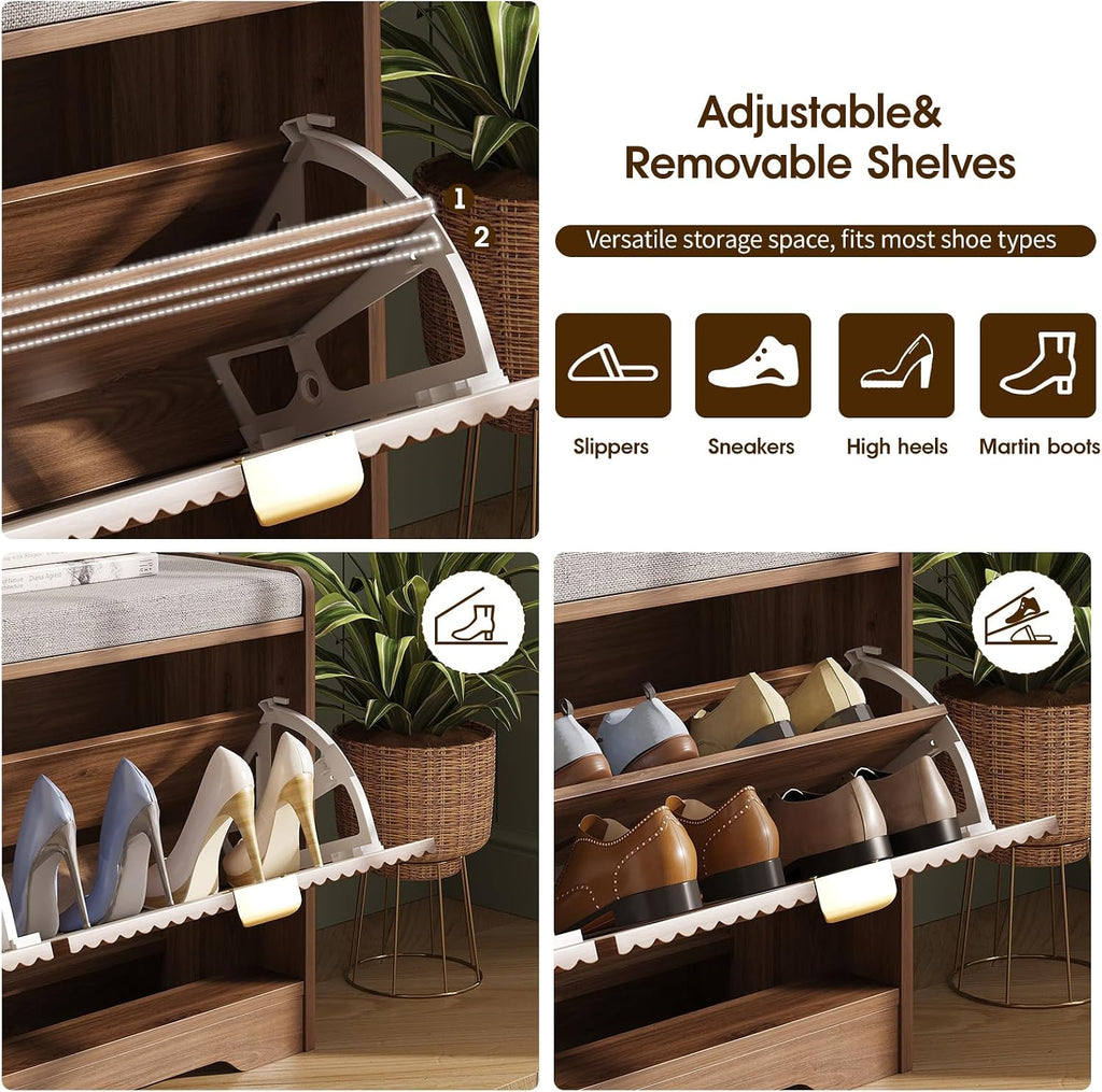 Walnut Fluted Storage Shoe Bench