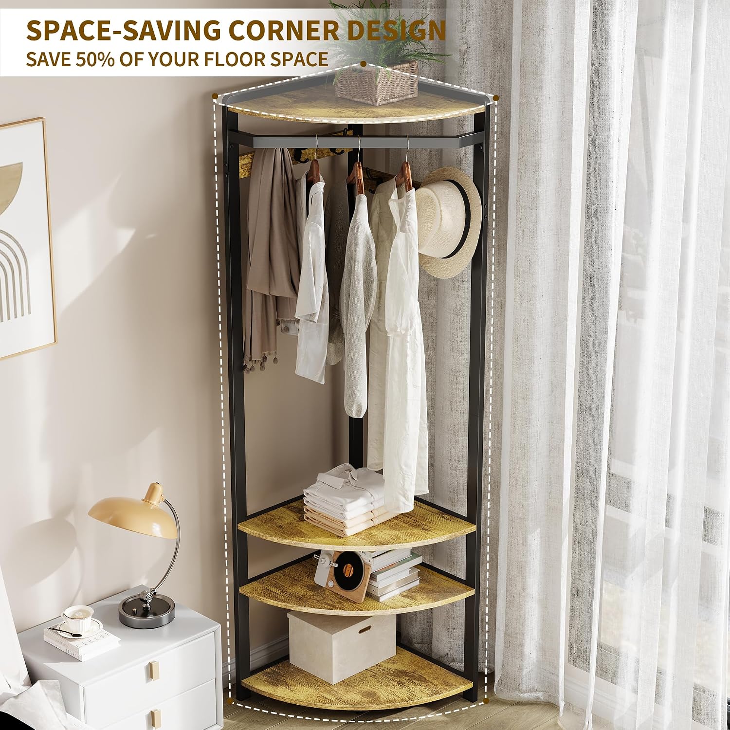 Brown Black Corner Hall Tree Rack