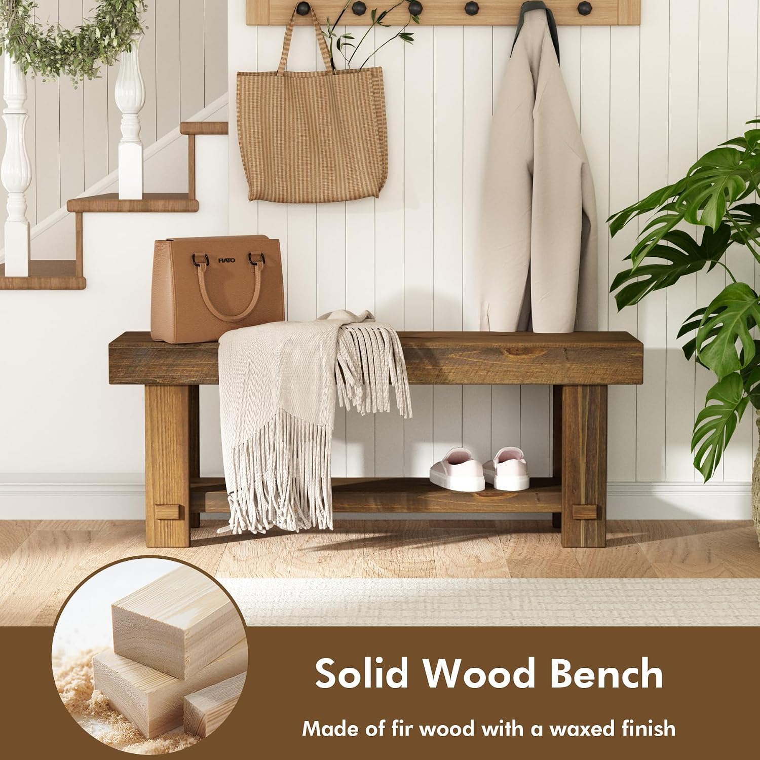 42.6" Natural Farmhouse Storage Bench