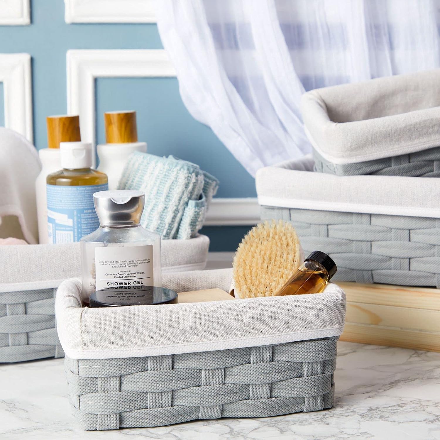 Gray Lined Wicker Nesting Baskets
