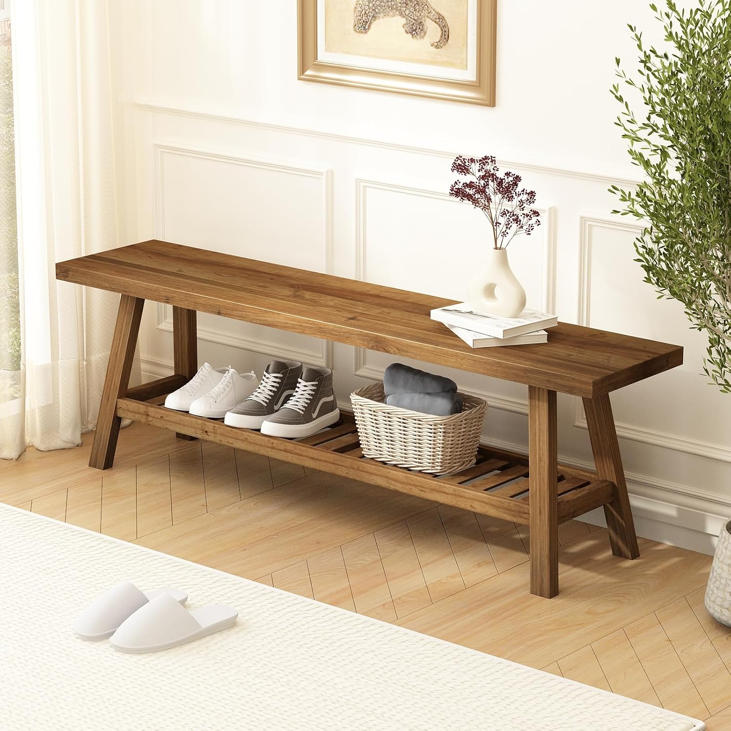 55" Reclaimed Wood Farmhouse Bench
