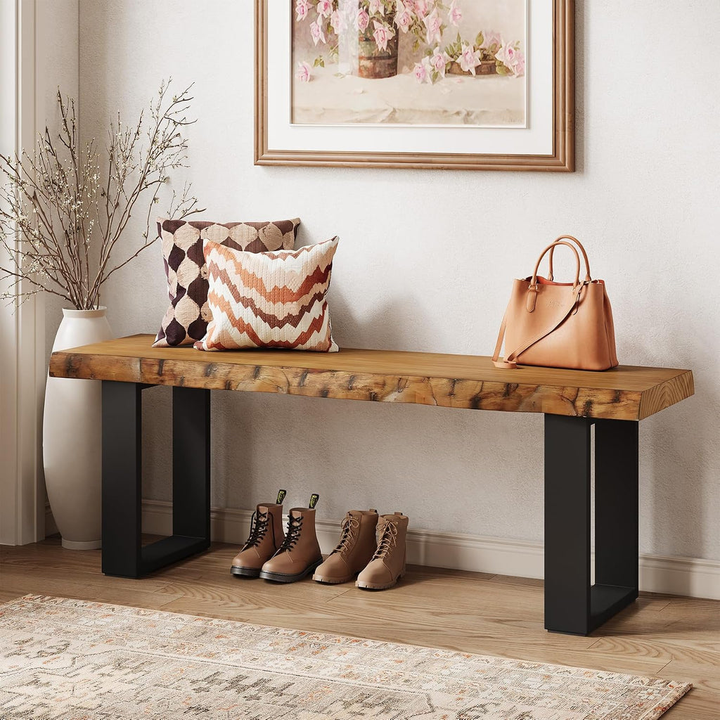 47 Inch Industrial Wood Shoe Bench with Metal Legs