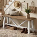 43 Inch White Farmhouse Solid Wood Bench