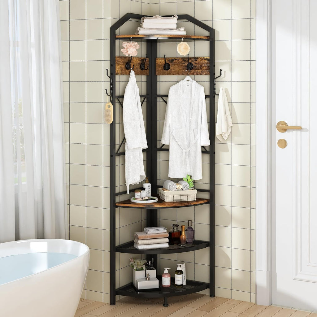 Brown Hall Tree Bench Coat Storage Rack