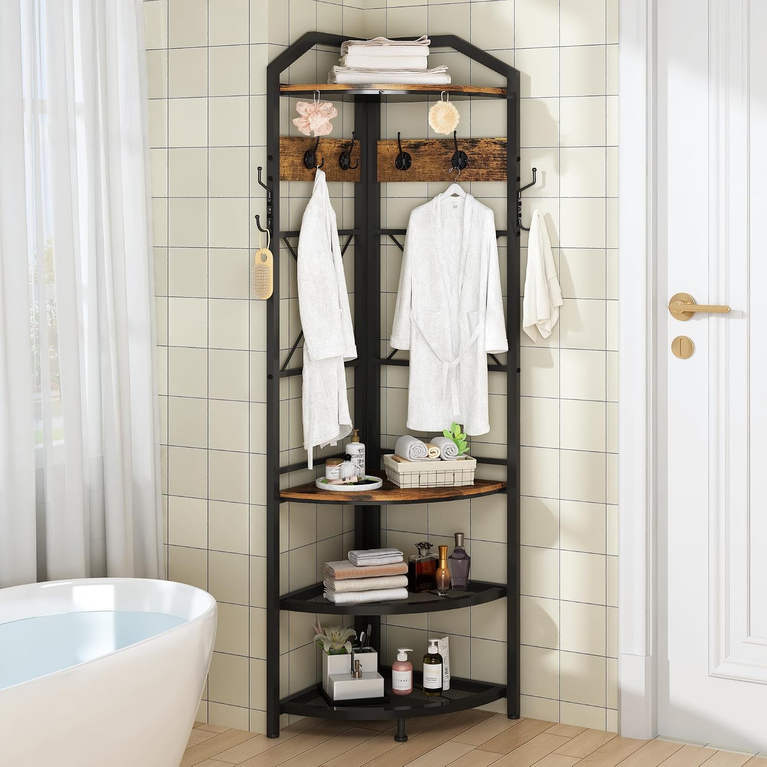 Brown Hall Tree Bench Coat Storage Rack