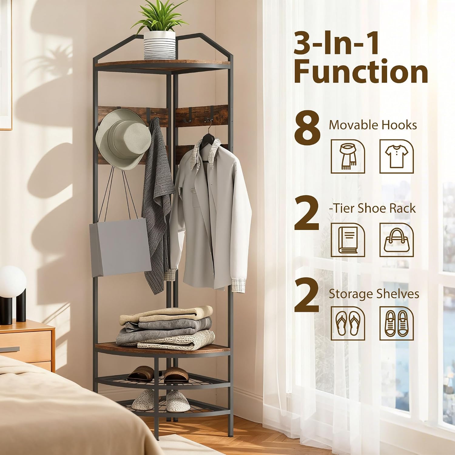 Brown Industrial Corner Hall Tree Rack