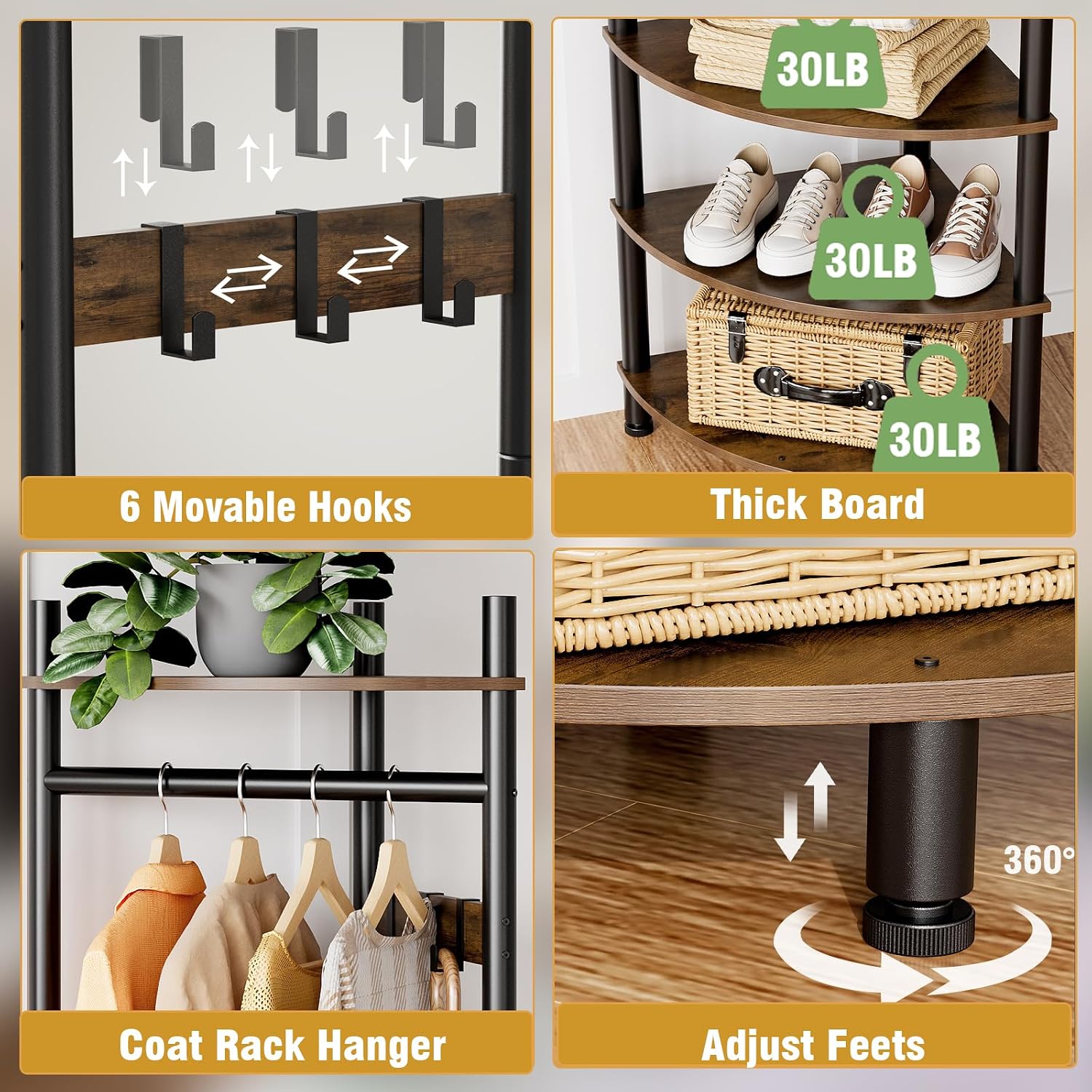 Brown Corner Hall Tree Coat Shoe Rack