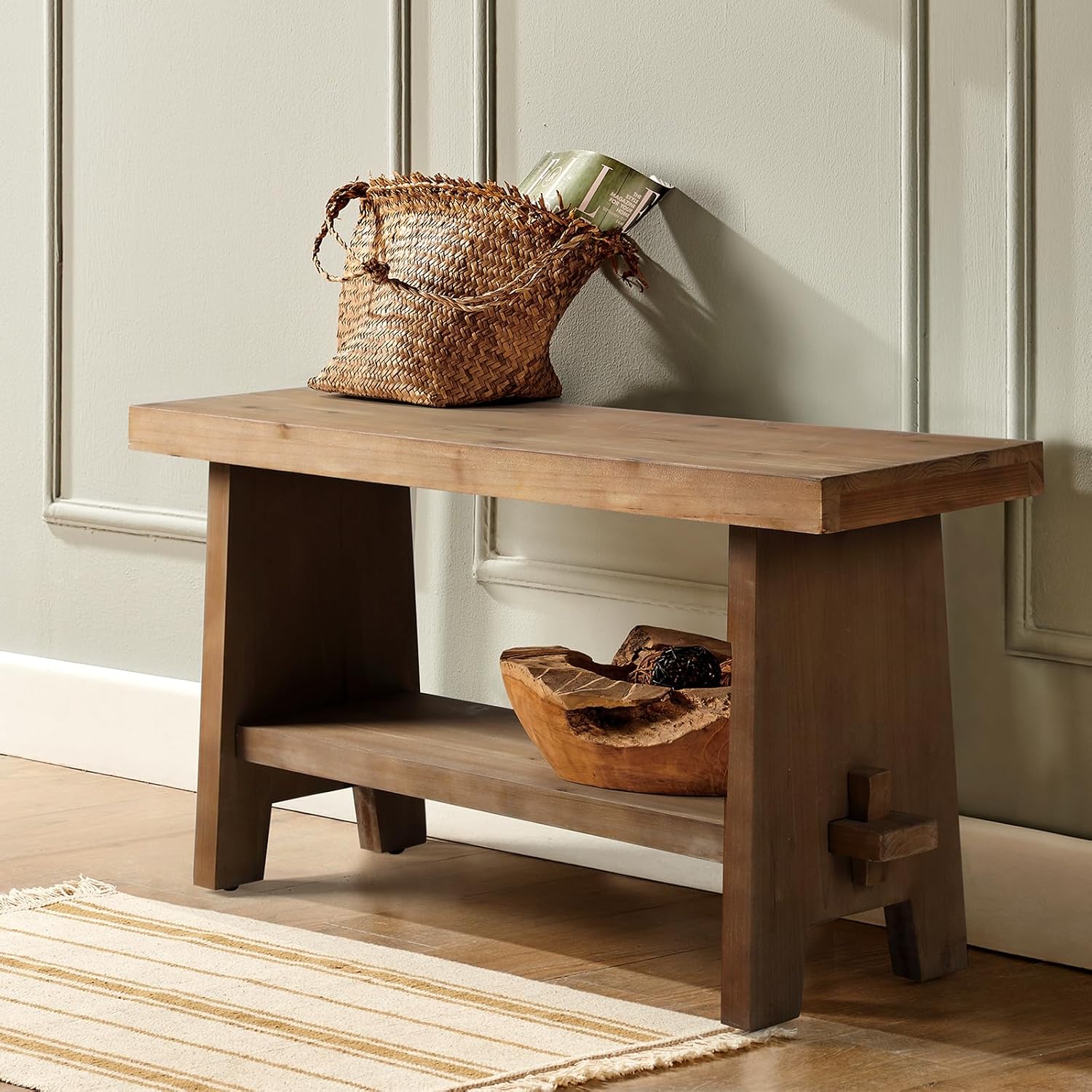 31.5" Brown Farmhouse Storage Bench