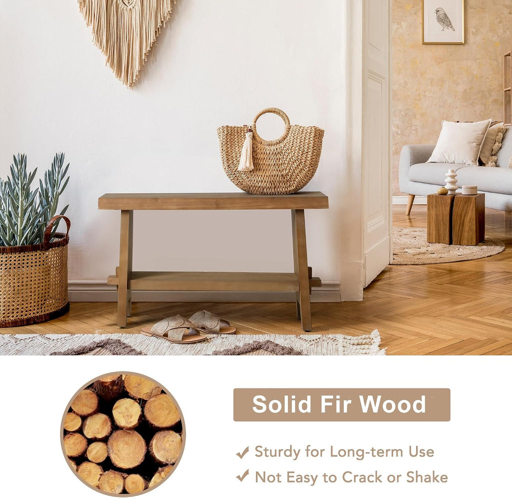31.5" Brown Farmhouse Storage Bench