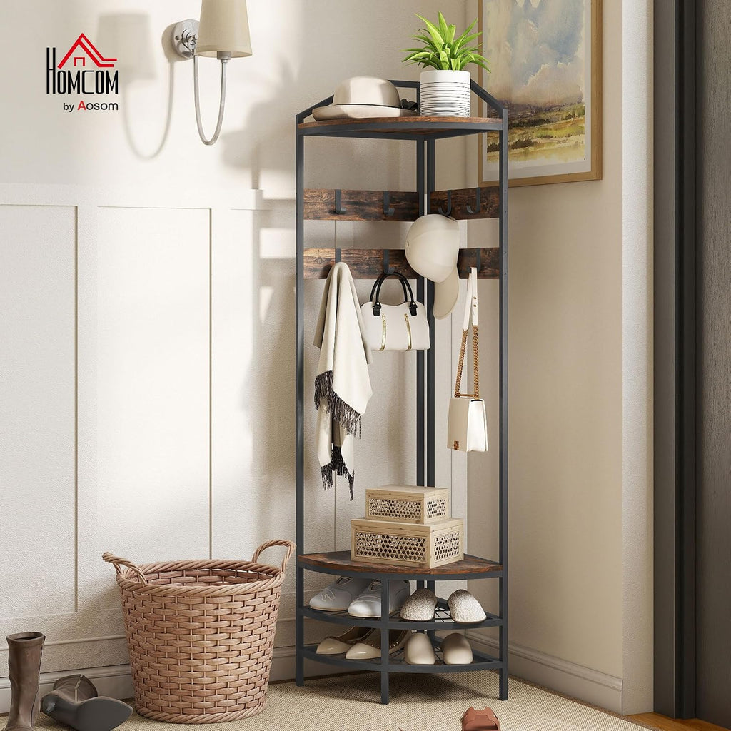 Brown Industrial Corner Hall Tree Rack