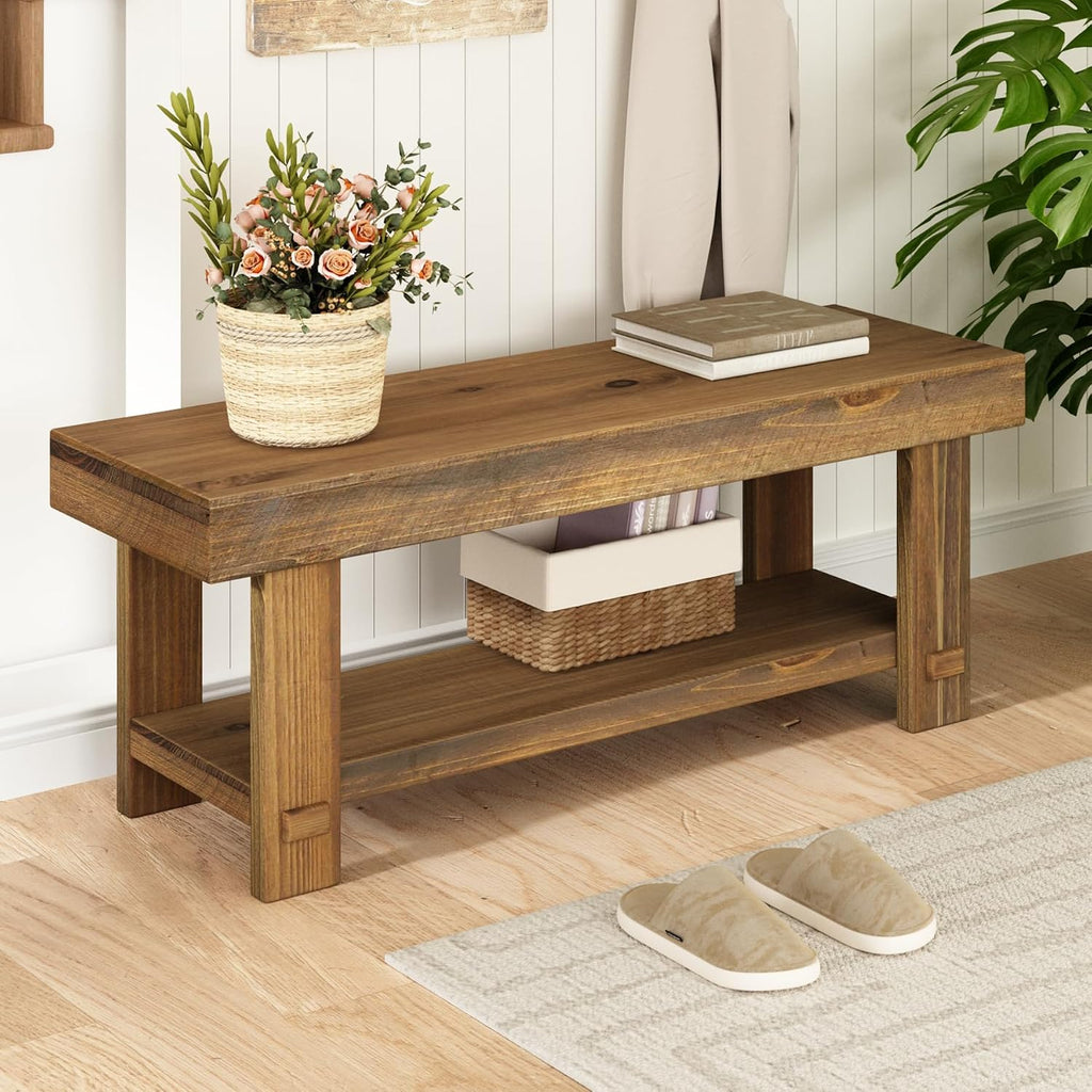 42.6" Natural Farmhouse Storage Bench