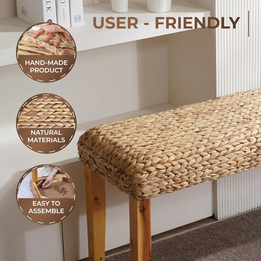 Acacia Bench Hyacinth Woven Seat
