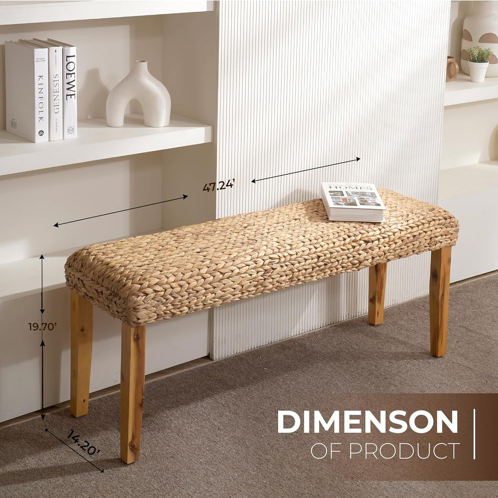 Acacia Bench Hyacinth Woven Seat