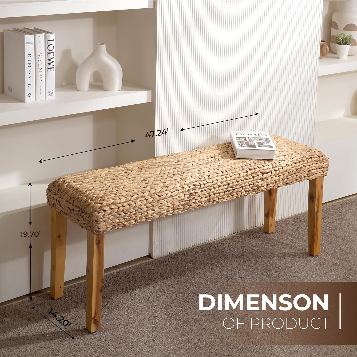 Acacia Bench Hyacinth Woven Seat