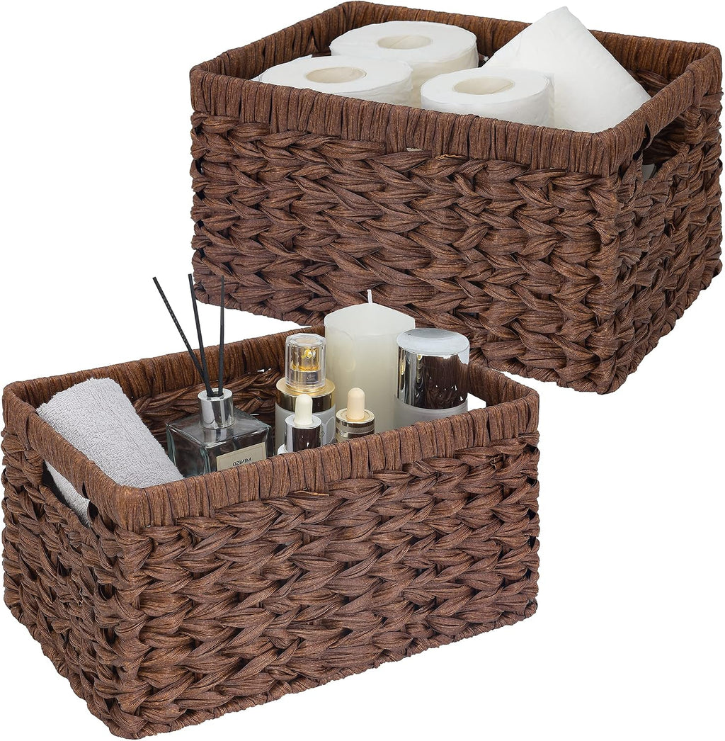 2 Pack Brown Waterproof Wicker Baskets