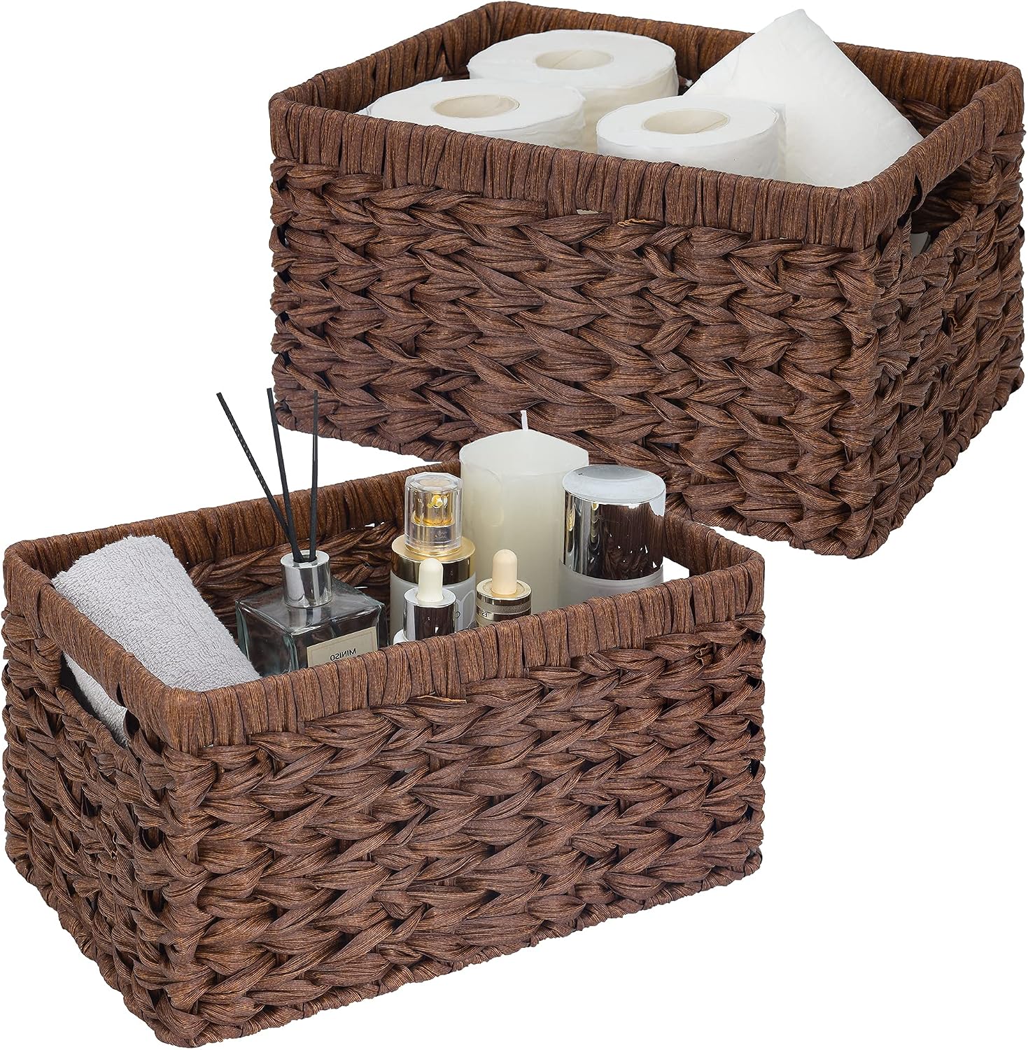 2 Pack Brown Waterproof Wicker Baskets