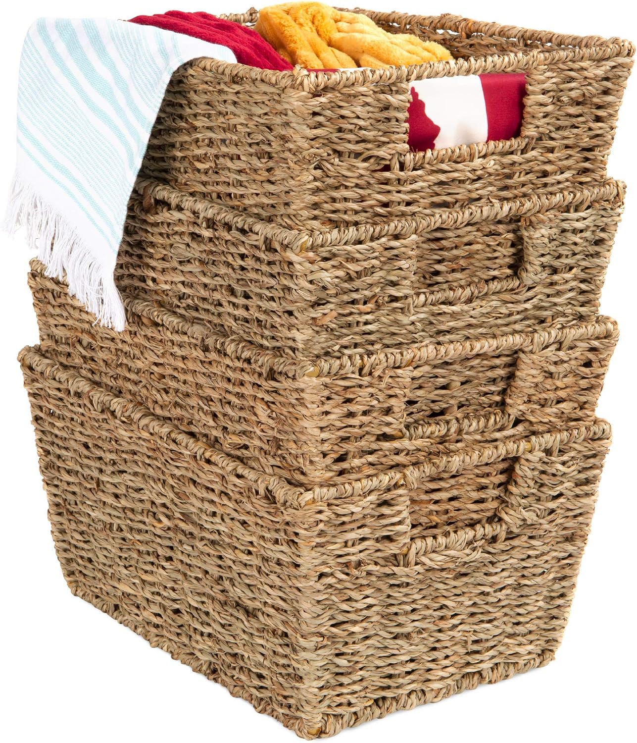 4 Pack Natural Stackable Seagrass Baskets