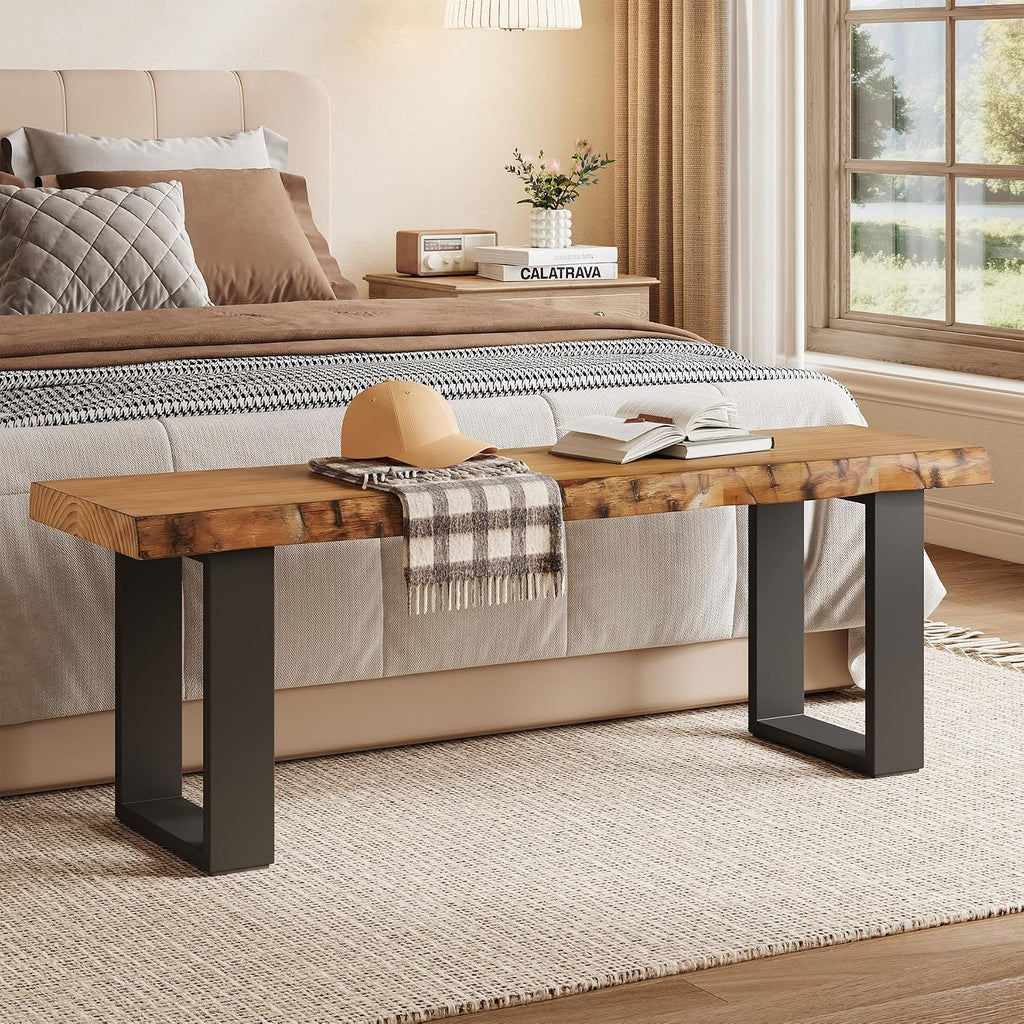47 Inch Industrial Wood Shoe Bench with Metal Legs