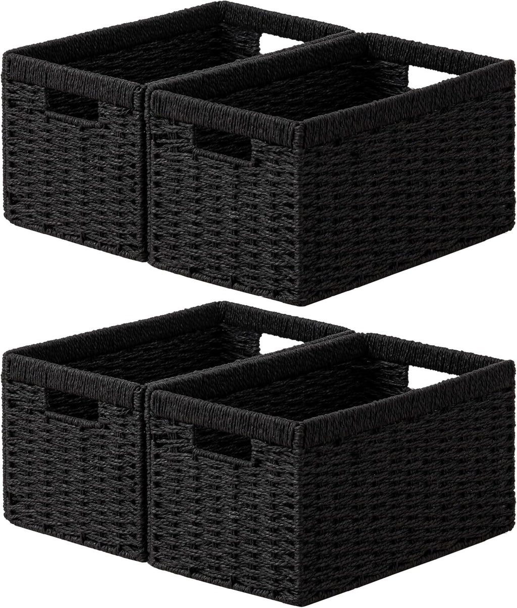 Black Foldable Wicker Storage Baskets