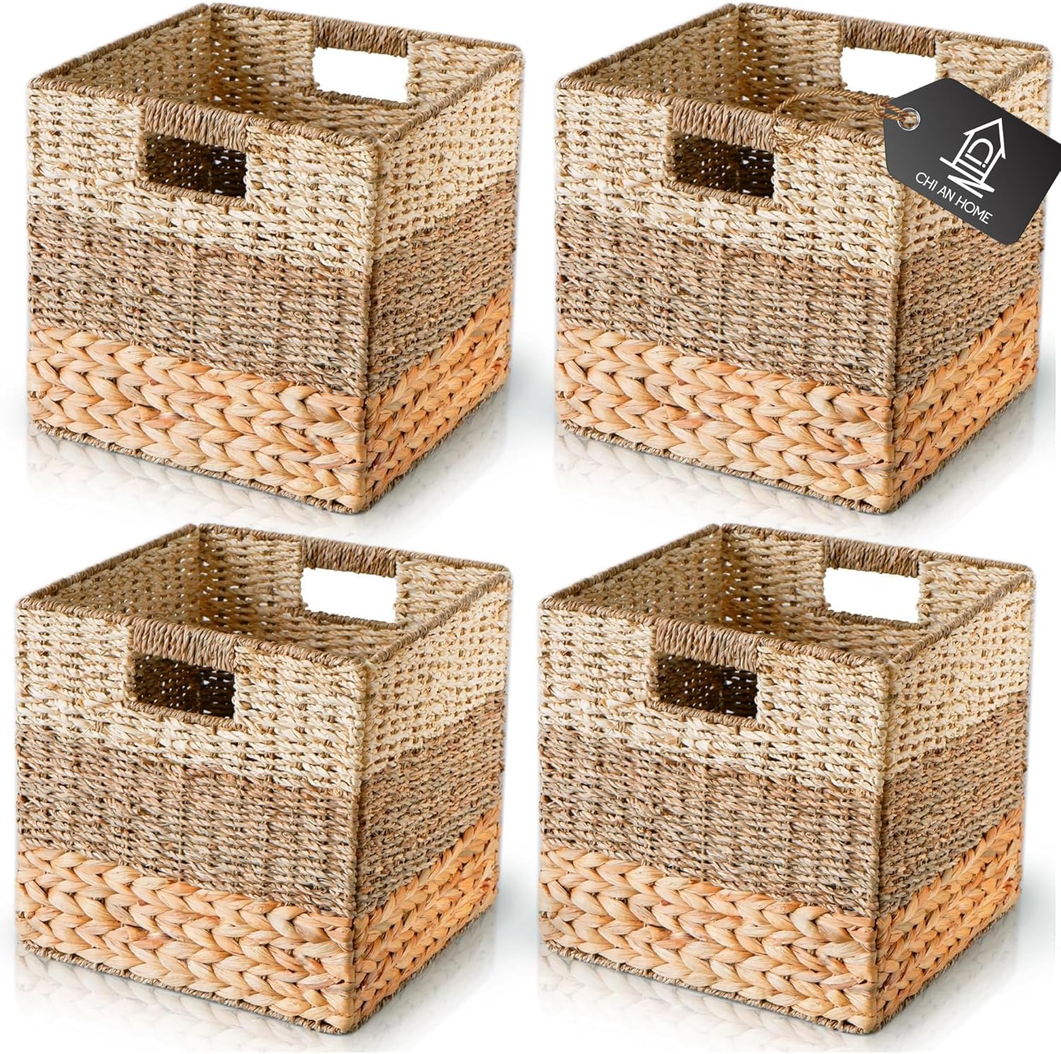 4 Pack Foldable Cube Wicker Baskets