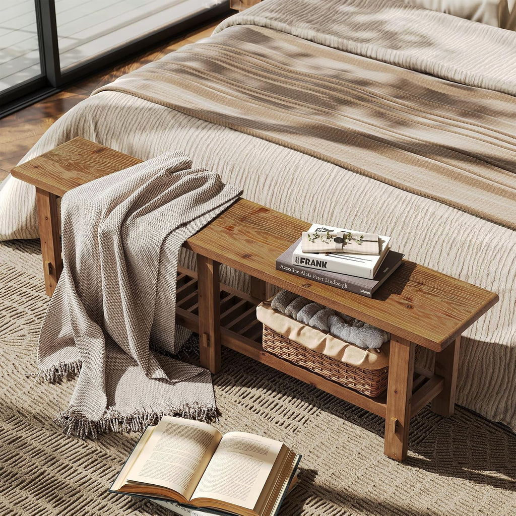 63" Brown Farmhouse Storage Shoe Bench